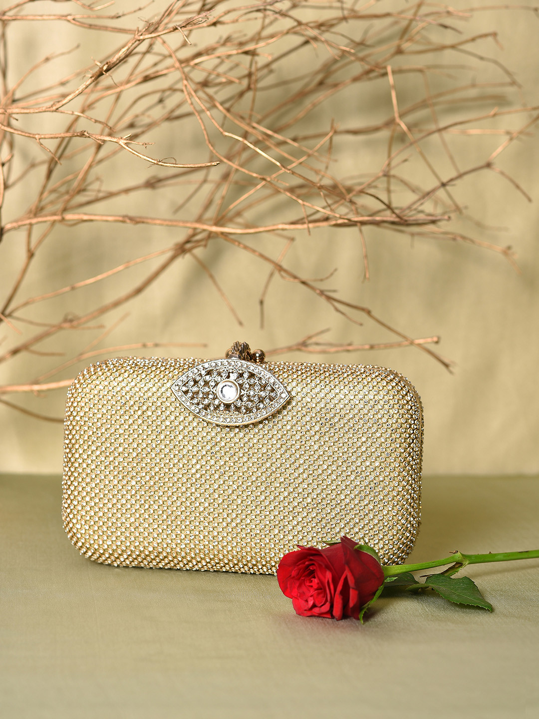 HAUTE SAUCE  Gold-Toned & White Textured Box Clutch