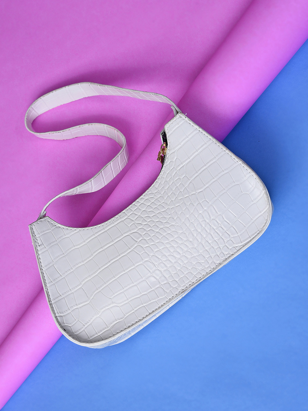 HAUTE SAUCE  White Textured PU Half Moon Hobo Bag