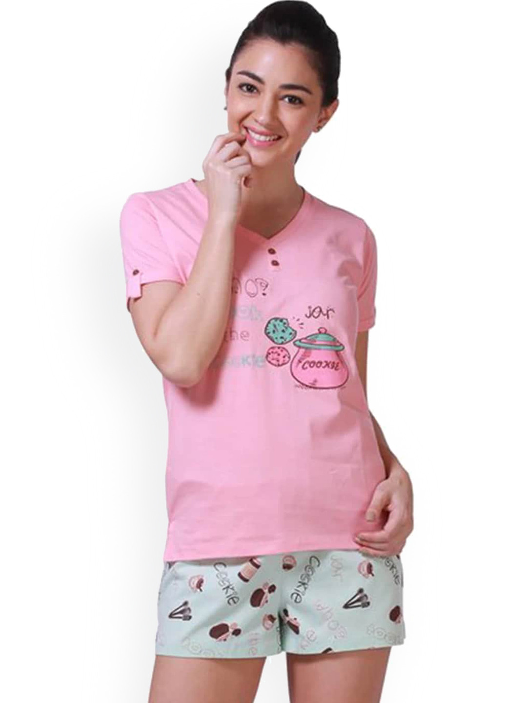 Denap Women Blue Conversational Printed Pure Cotton Shorts