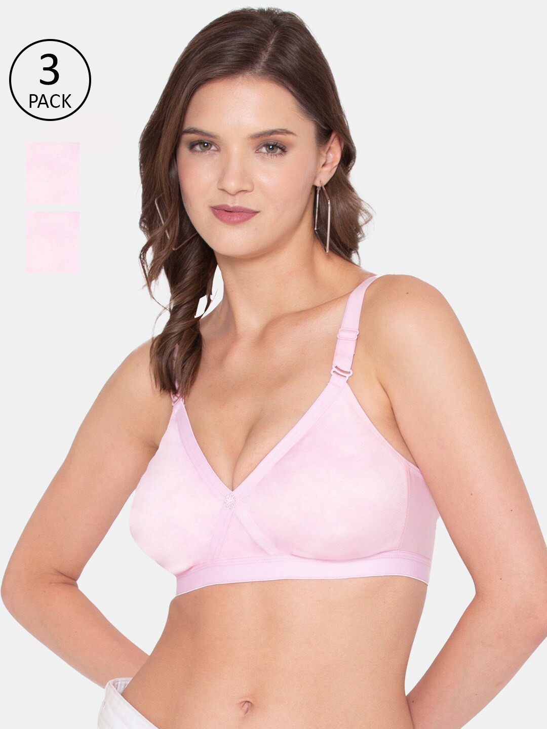 Souminie Pack of 3 Pink Solid Plus Size Cotton Minimizer Bras
