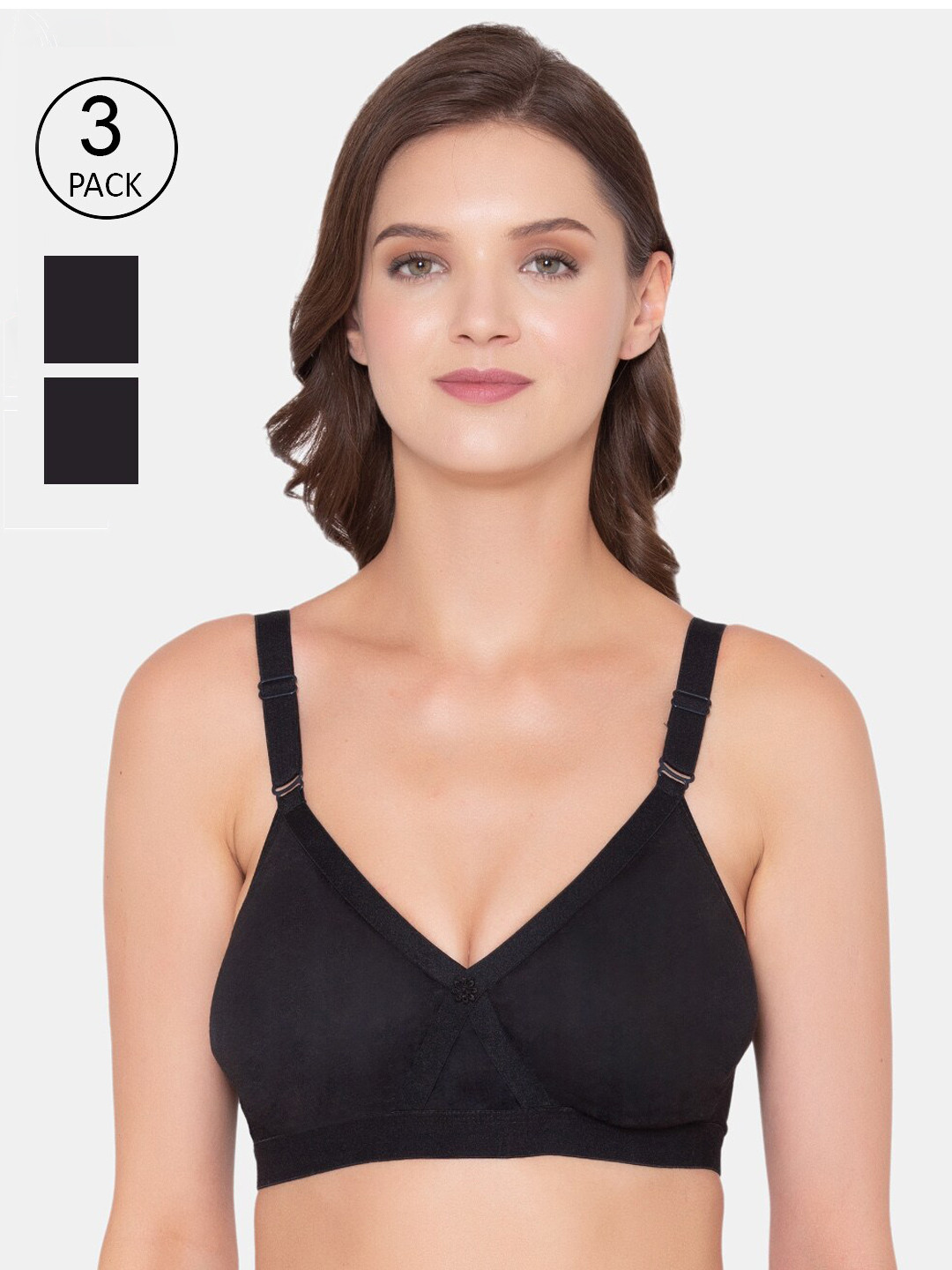 Souminie Pack of 3 Plus Size Black Cotton Bra