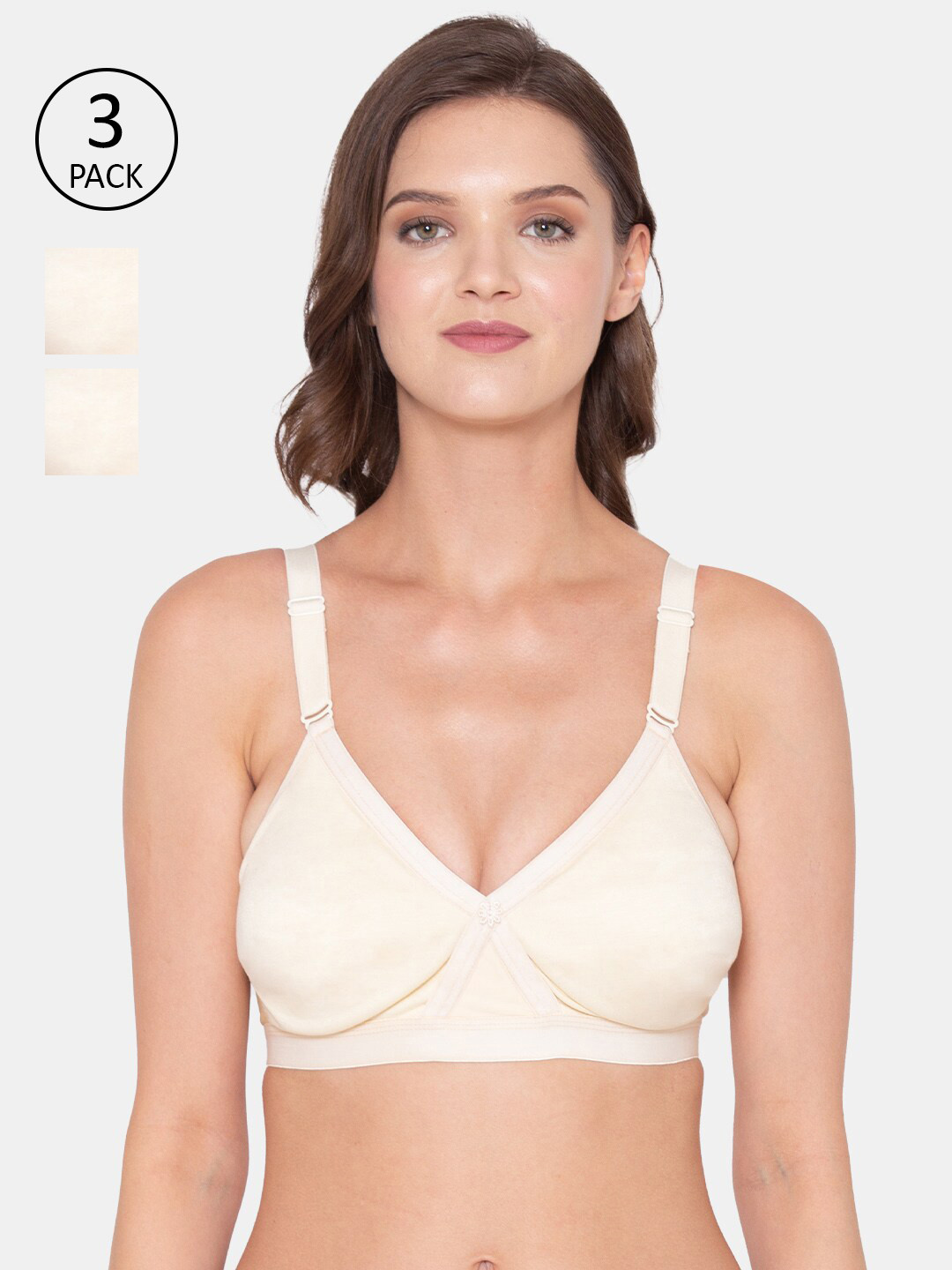 Souminie Pack of 3 Beige Cotton Seamless Bra SS-905-SK-3PC