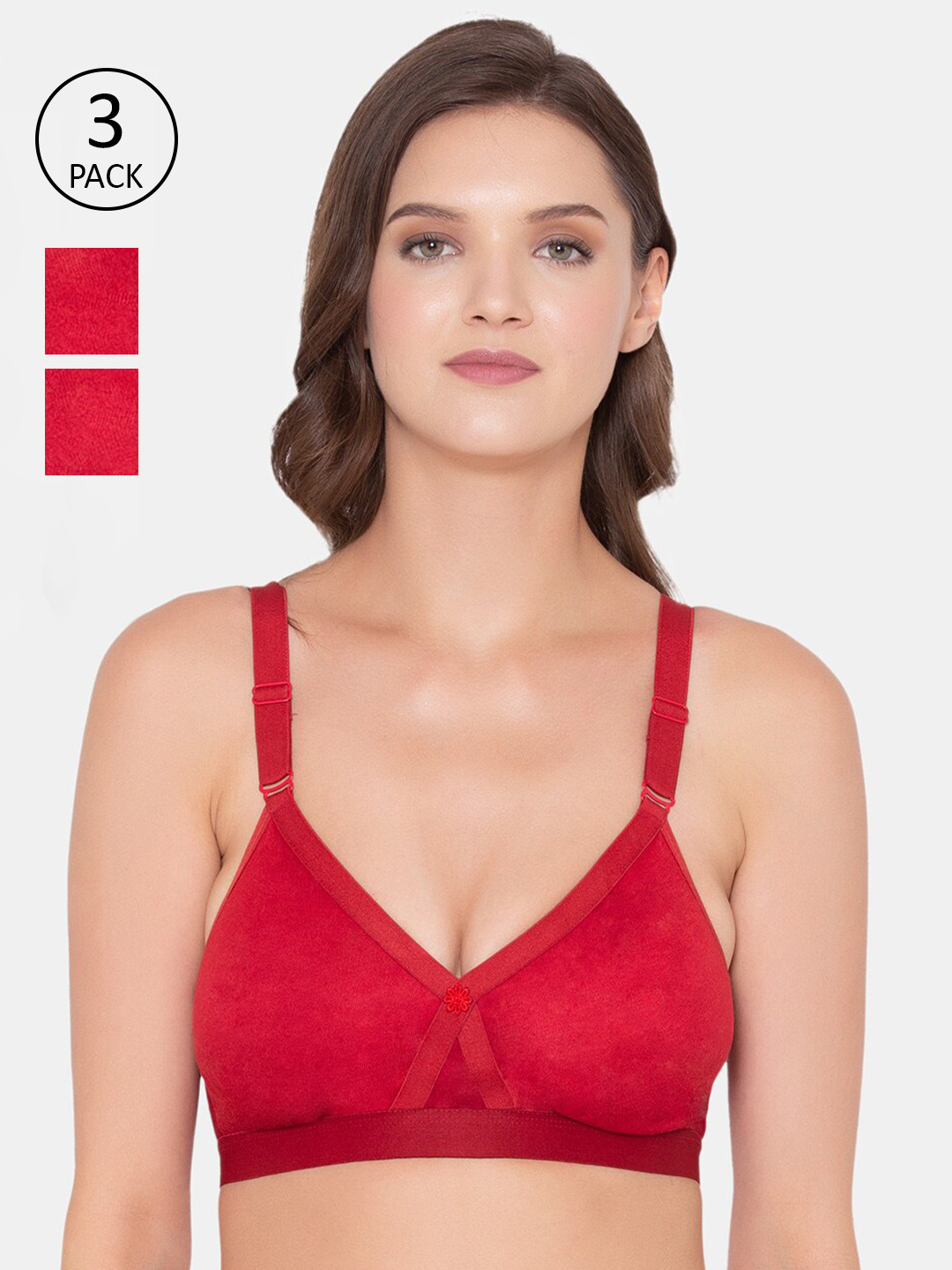 Souminie Red Non-Wired & Non-Padded Minimizer Bra Pack Of 3