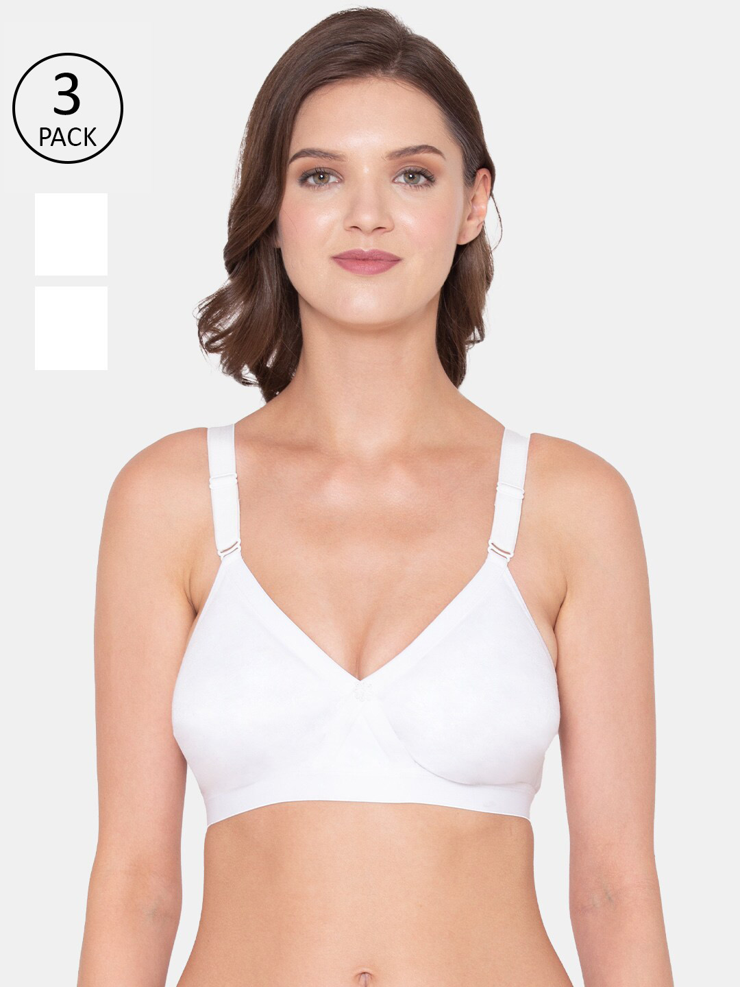 Souminie Pack of 3 White Solid Plus Size Cotton Minimizer Bras