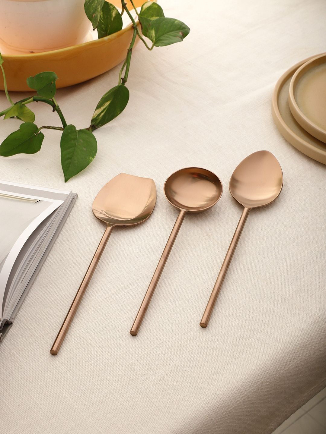 VarEesha Set Of 3 Rose Gold Imperial Stainless Steel Serving Spoons