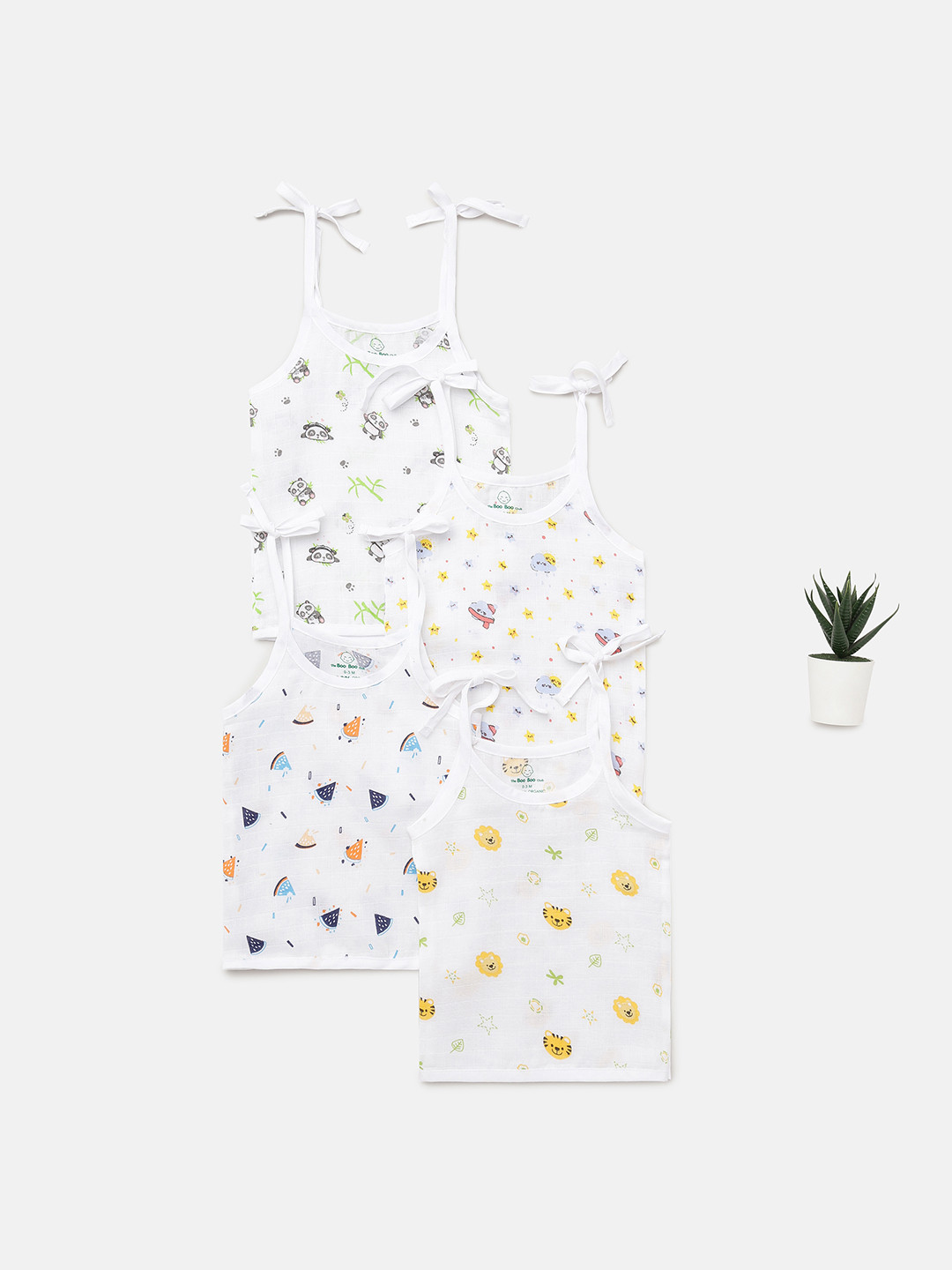 The Boo Boo Club Infants Pack Of 4 White Printed Sustainable Organic-Cotton Jhablas