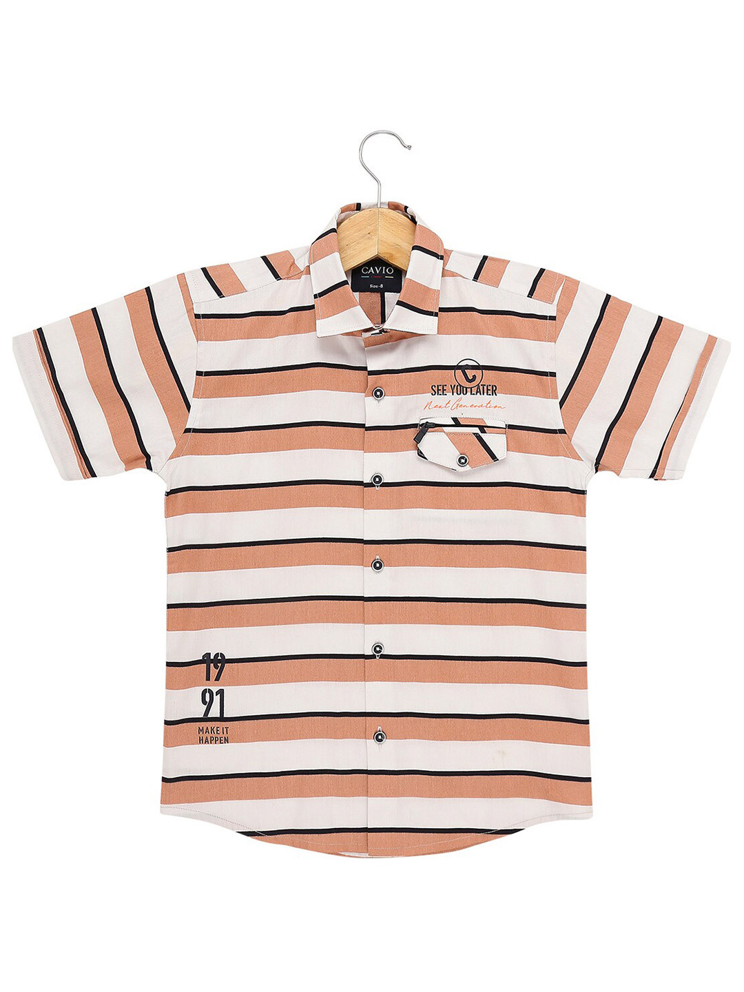 CAVIO Boys Peach-Coloured Multi Stripes Striped Casual Shirt