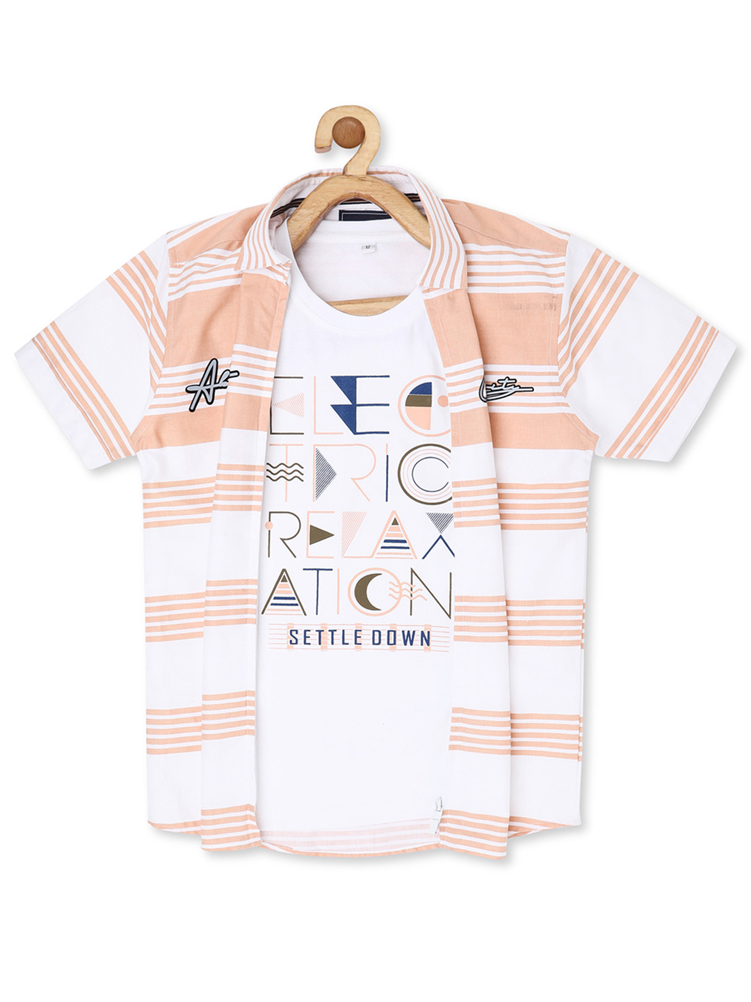 CAVIO Boys Striped Casual Shirt & T-Shirt