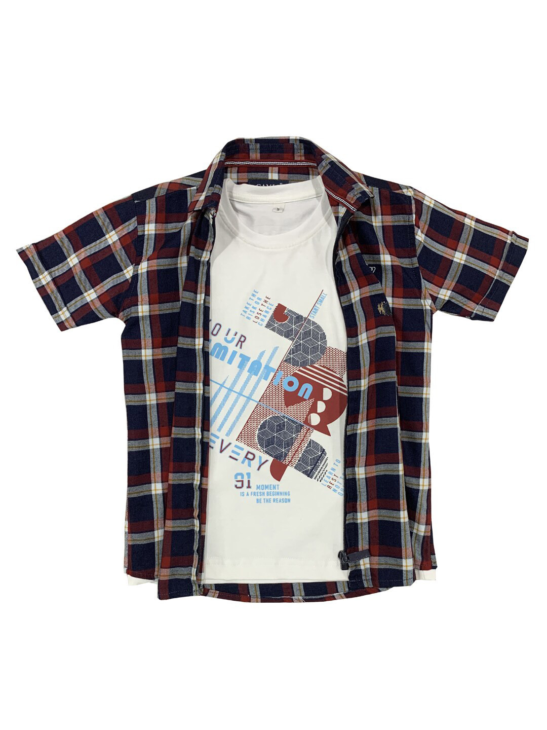 CAVIO Boys Maroon Tartan Checks Checked Casual Shirt