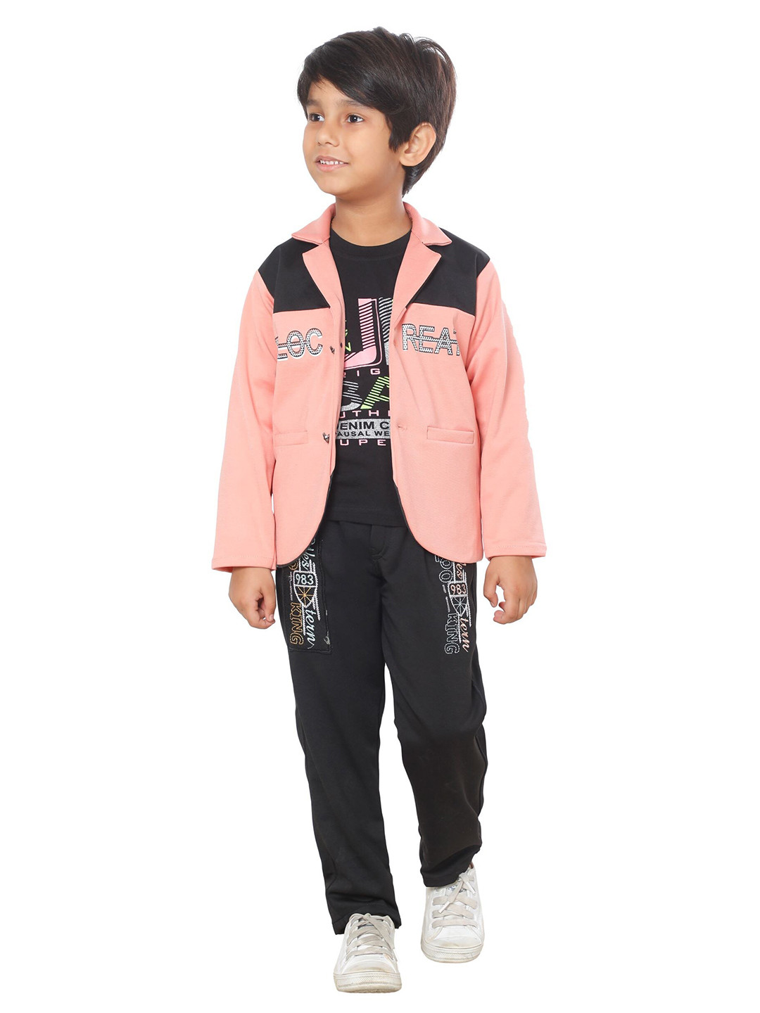 DKGF FASHION Boys Pink & Black T-shirt with Trousers