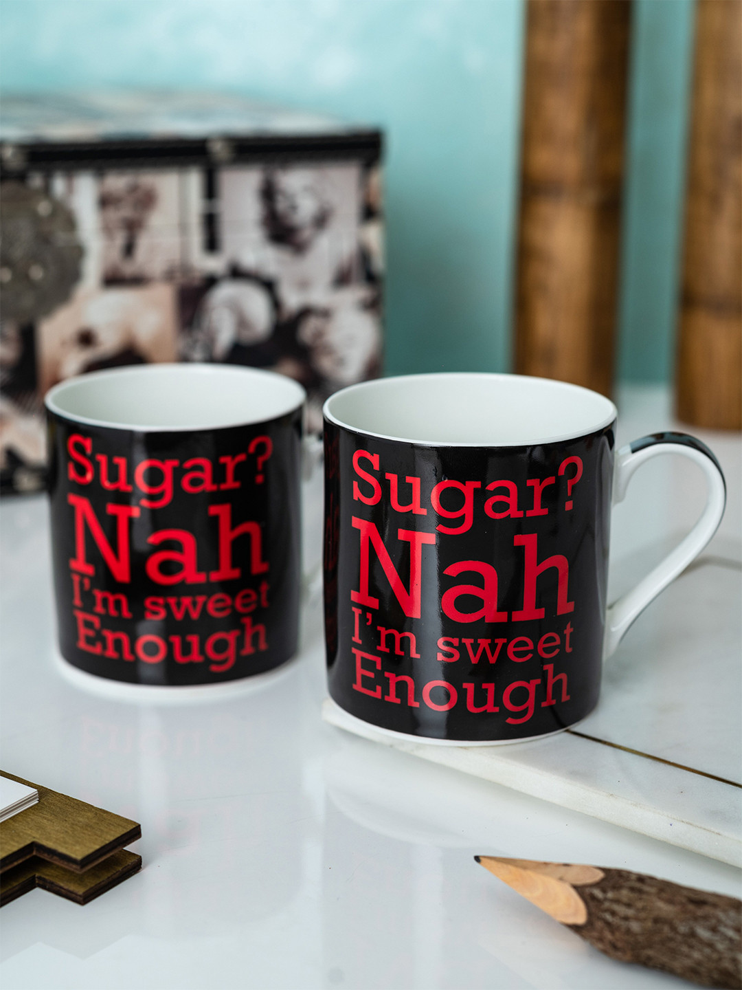 GOODHOMES For Mom White Typography Bone China Microwave Safe 2 Piece Mug-360ml