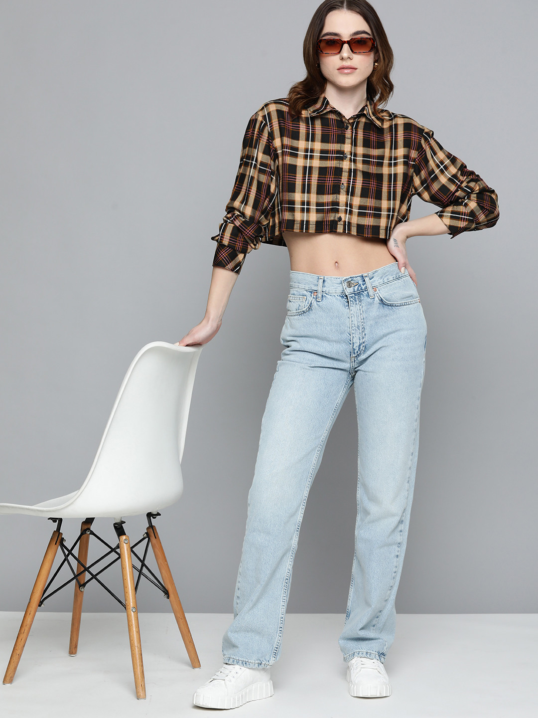 Harvard Tartan Checks Crop Casual Shirt