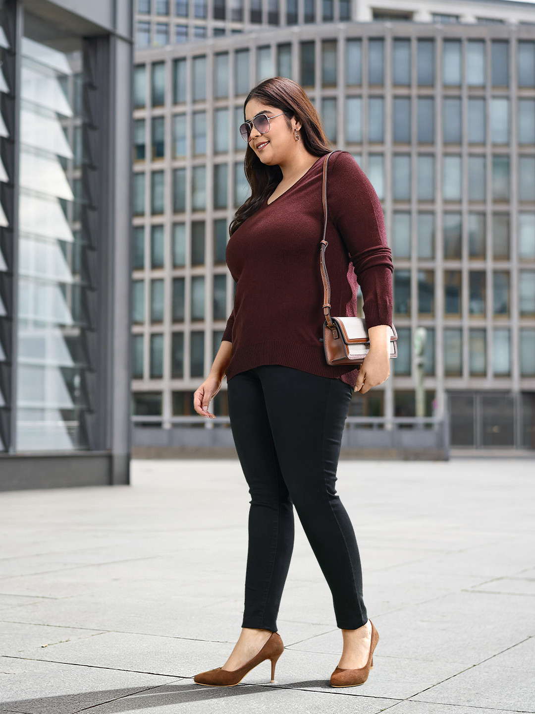 Sztori Women Plus Size Burgundy Solid Pullover
