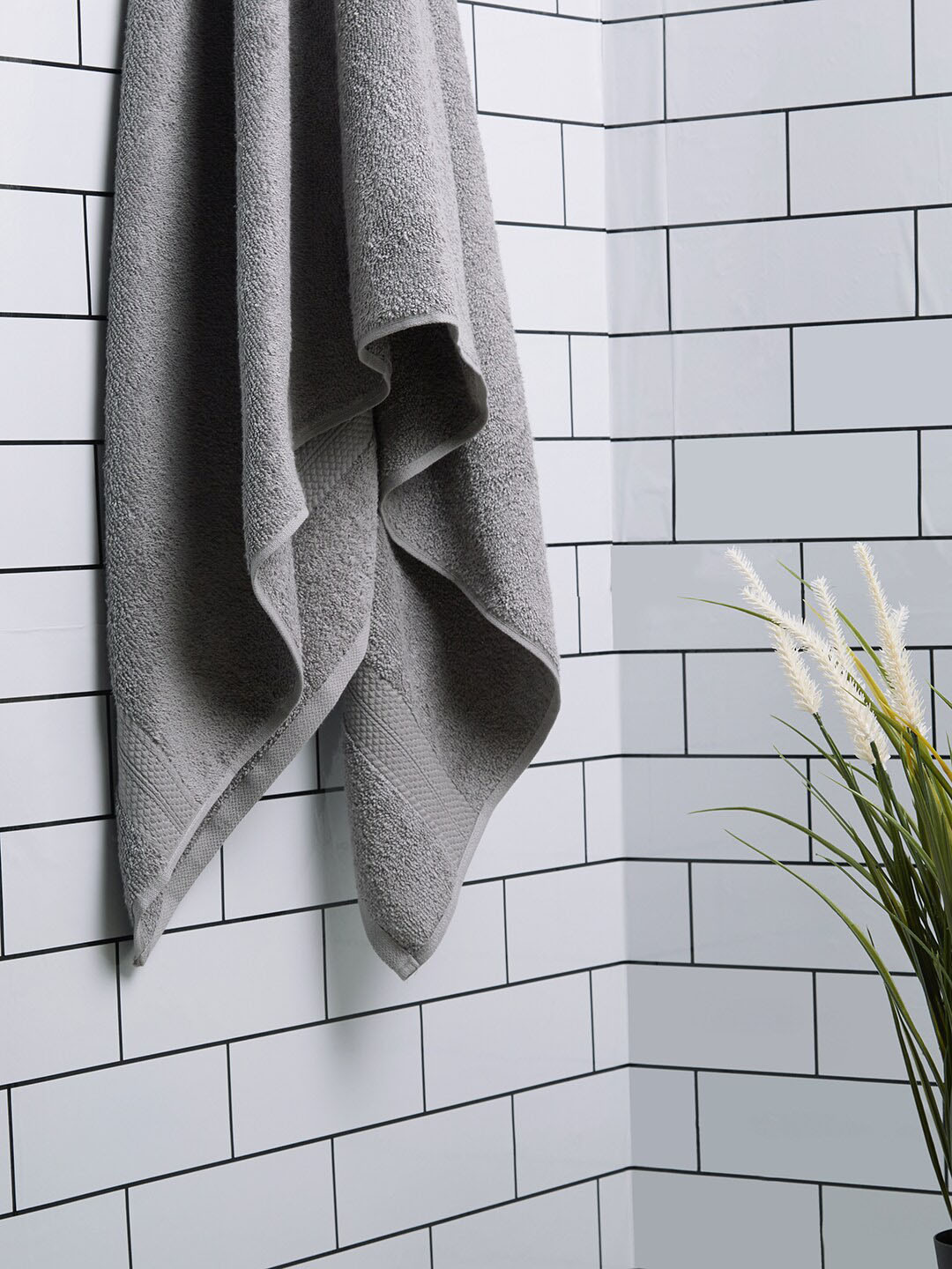 SPACES Grey Solid 448GSM Pure Cotton Bath Towel