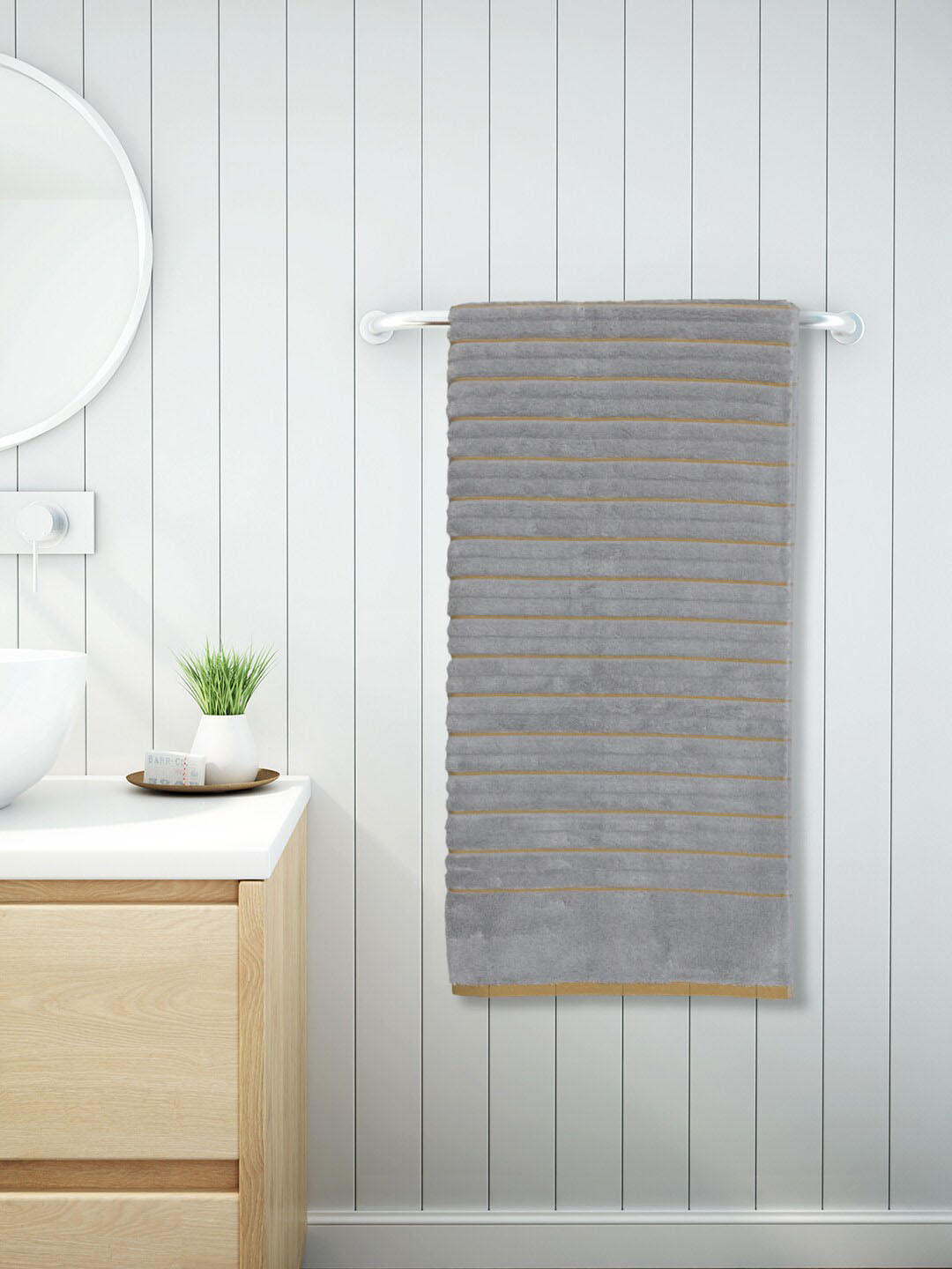 SPACES Silver Striped Cotton High Loft 570 GSM Towel Set