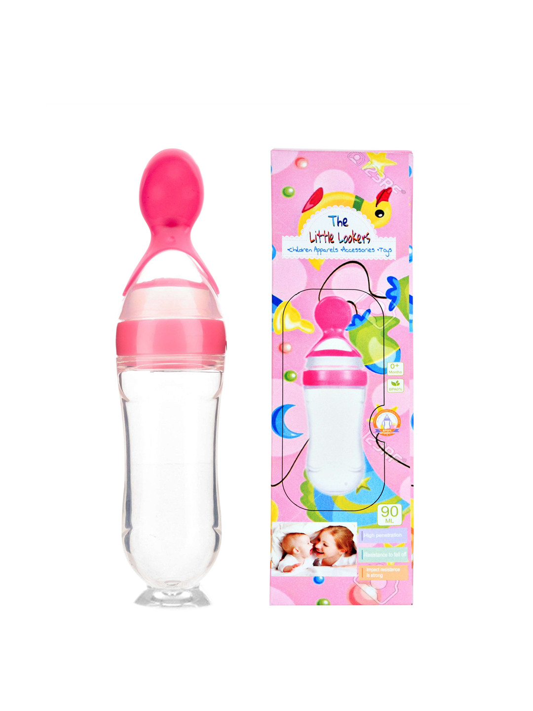 The Little Lookers Kids Solid Pink Baby Food Feeding Bottles With Silicone Spoon Head Feeding Essentials