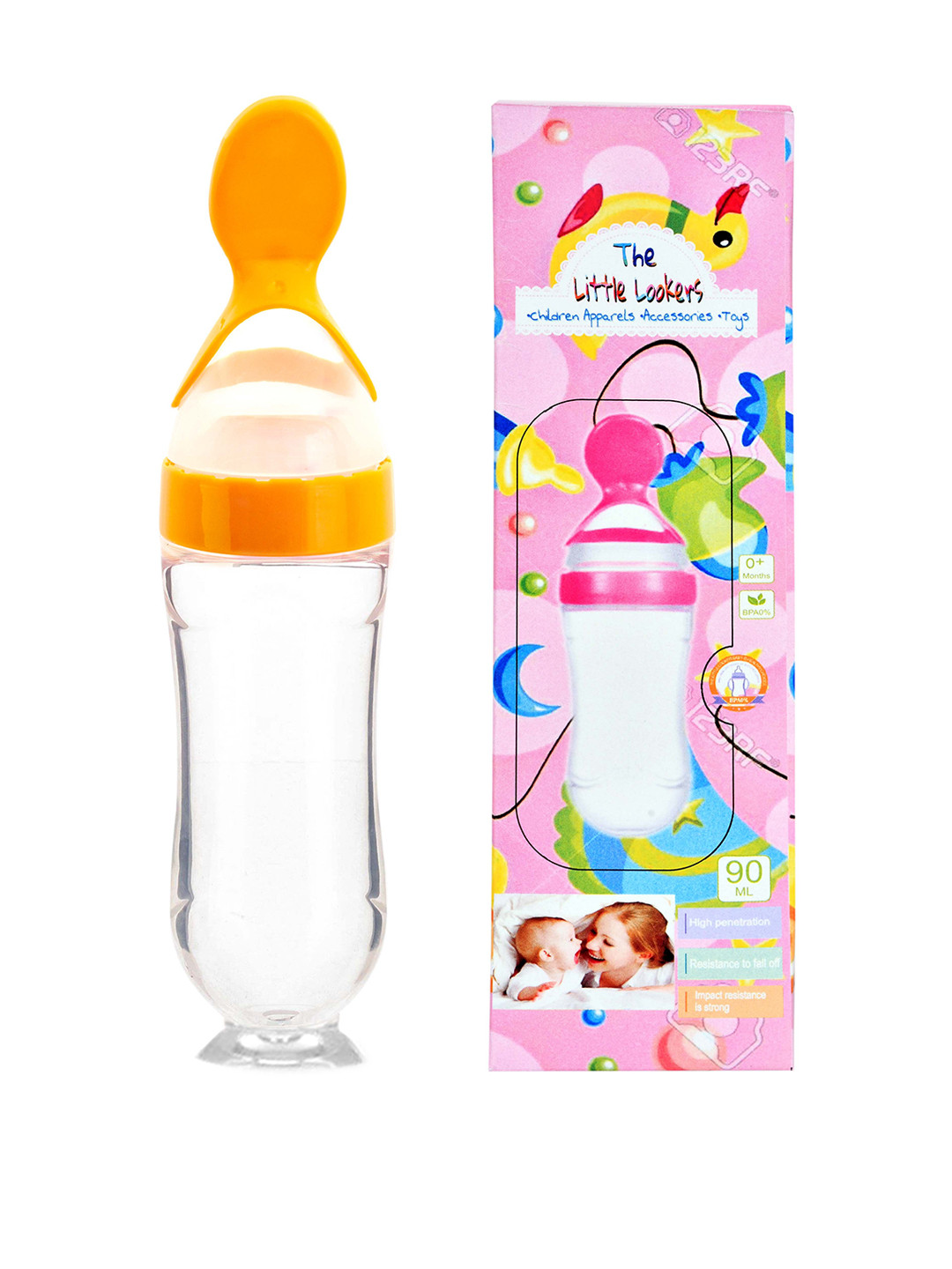 The Little Lookers Kids Yellow Transparent Solid Baby Food Feeding Bottles With Silicone Spoon Head In Feeding Essentials