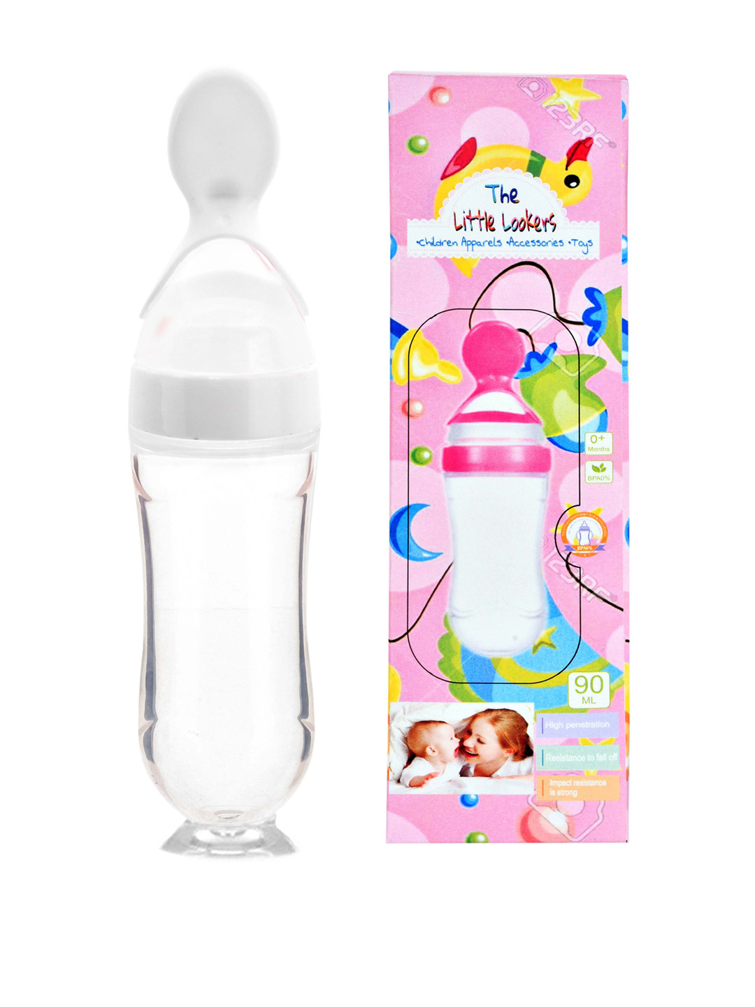 The Little Lookers Kids Blue Transparent Solid Baby Food Feeding Bottles With Silicone Spoon Head In Feeding Essentials