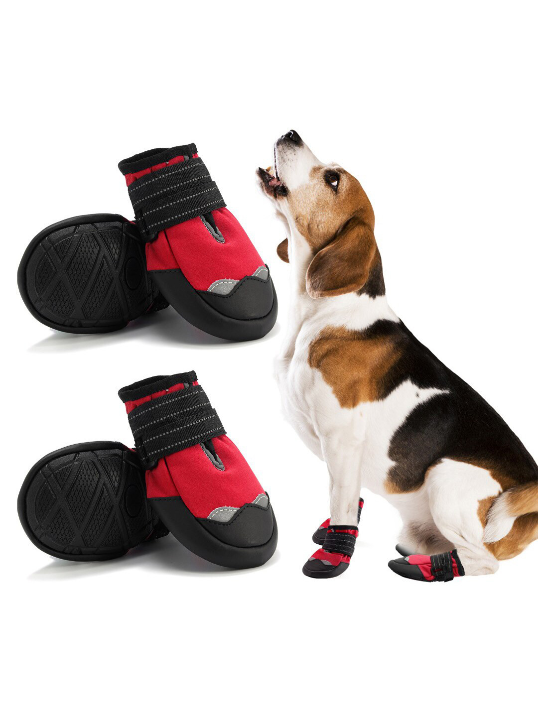 PAWCHIE Red & Black Self-Design Rubber Anti-Slip Dog Shoes