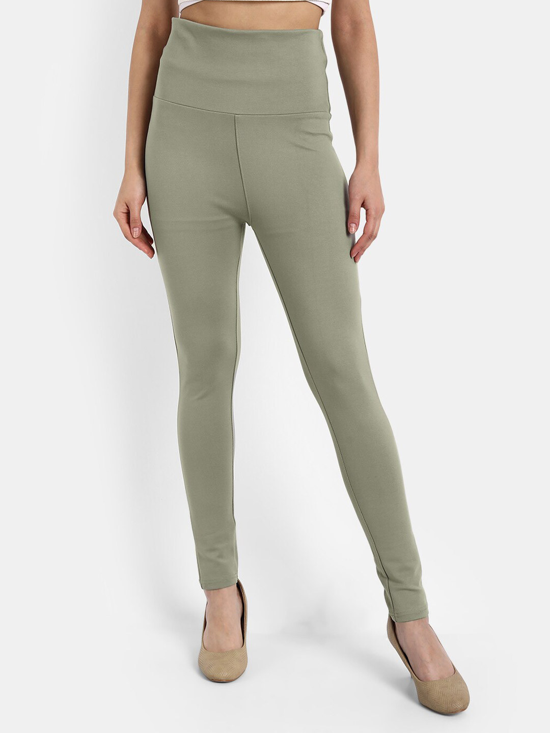 Next One Women Green Solid Skinny-Fit Jeggings