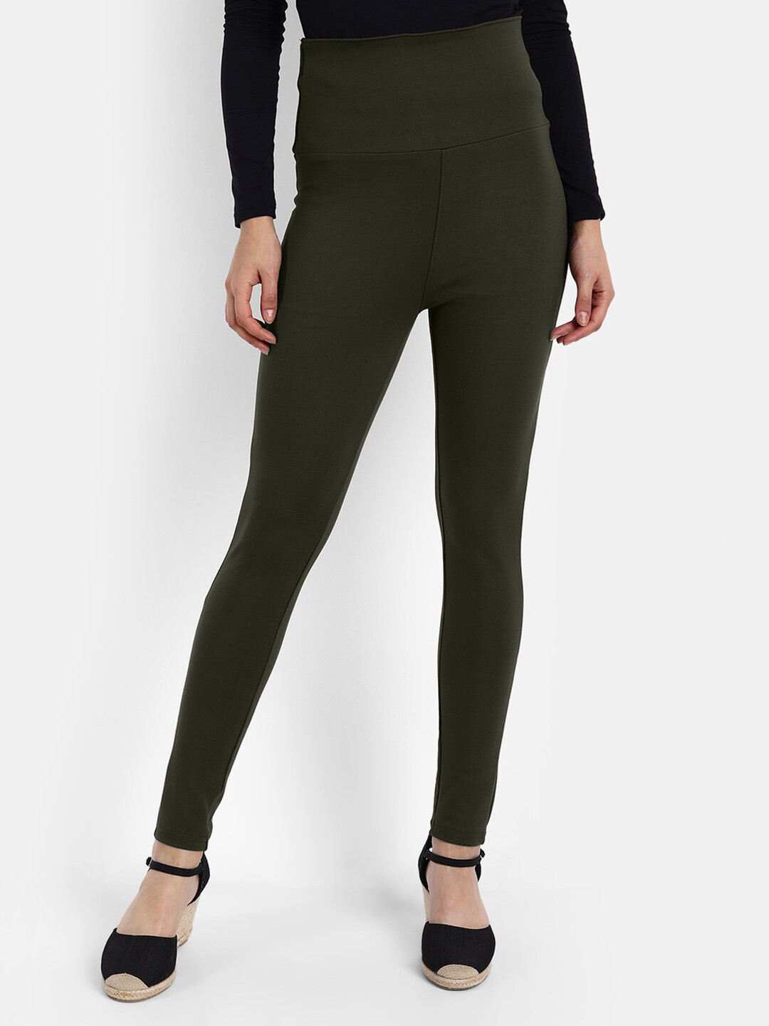 Next One Women Olive Black Solid Skinny-Fit Jeggings