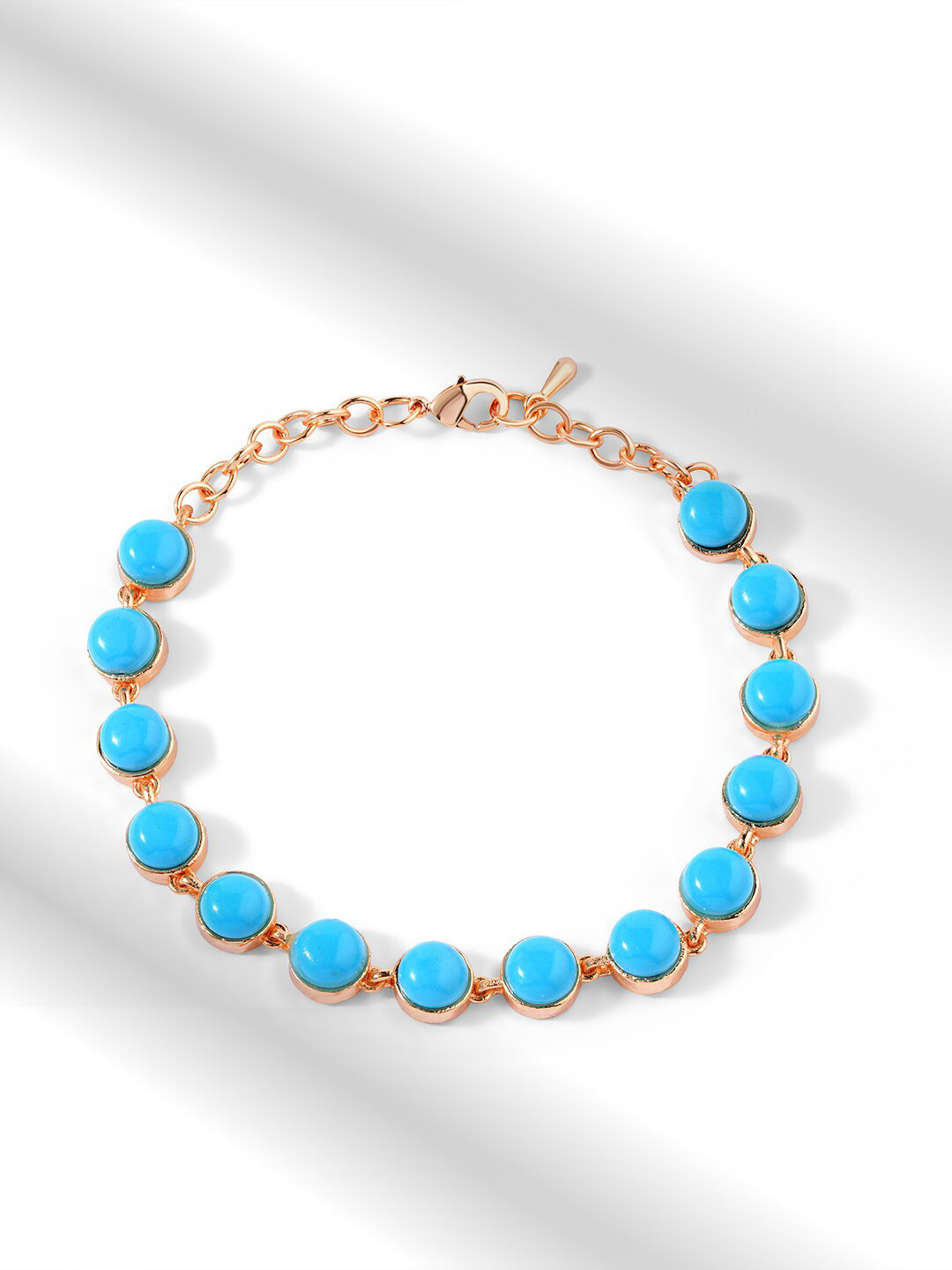 MINUTIAE Rose Gold-Plated & Turquoise Blue Brass Turquoise Stones-Studded Link Bracelet