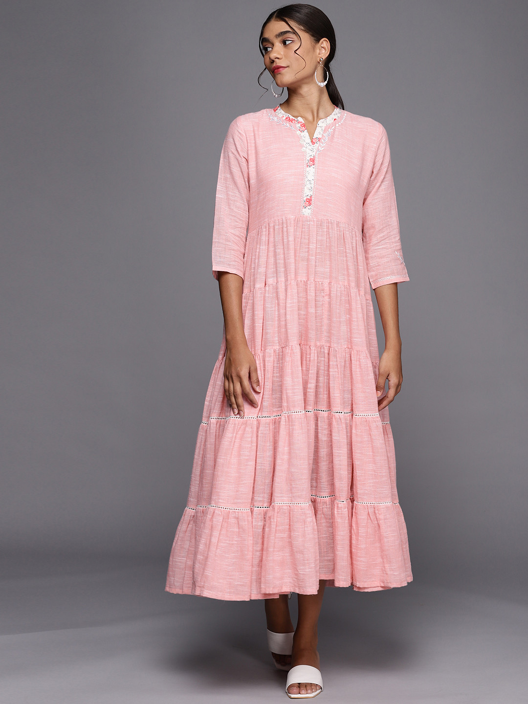 PINKSKY Pink & White Floral A-Line Maxi Dress