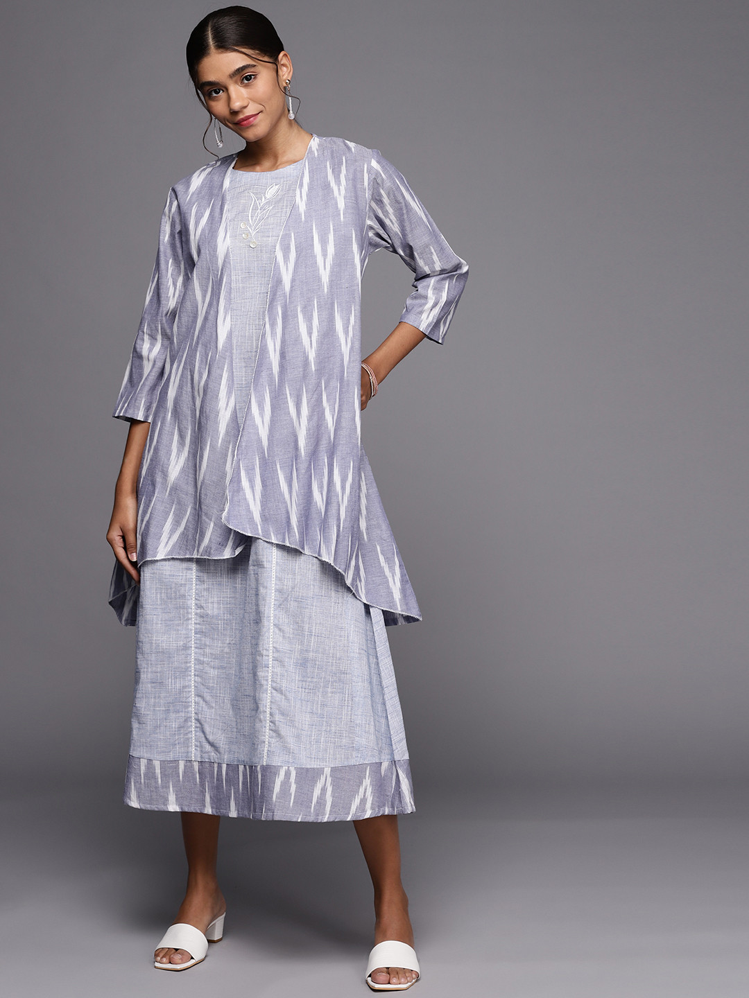 PINKSKY Blue & White A-Line Midi Dress