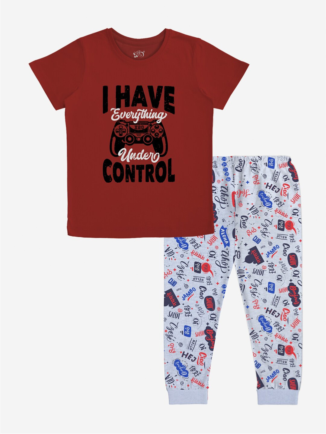 x2o Boys Red Printed T-shirt with Pyjamas