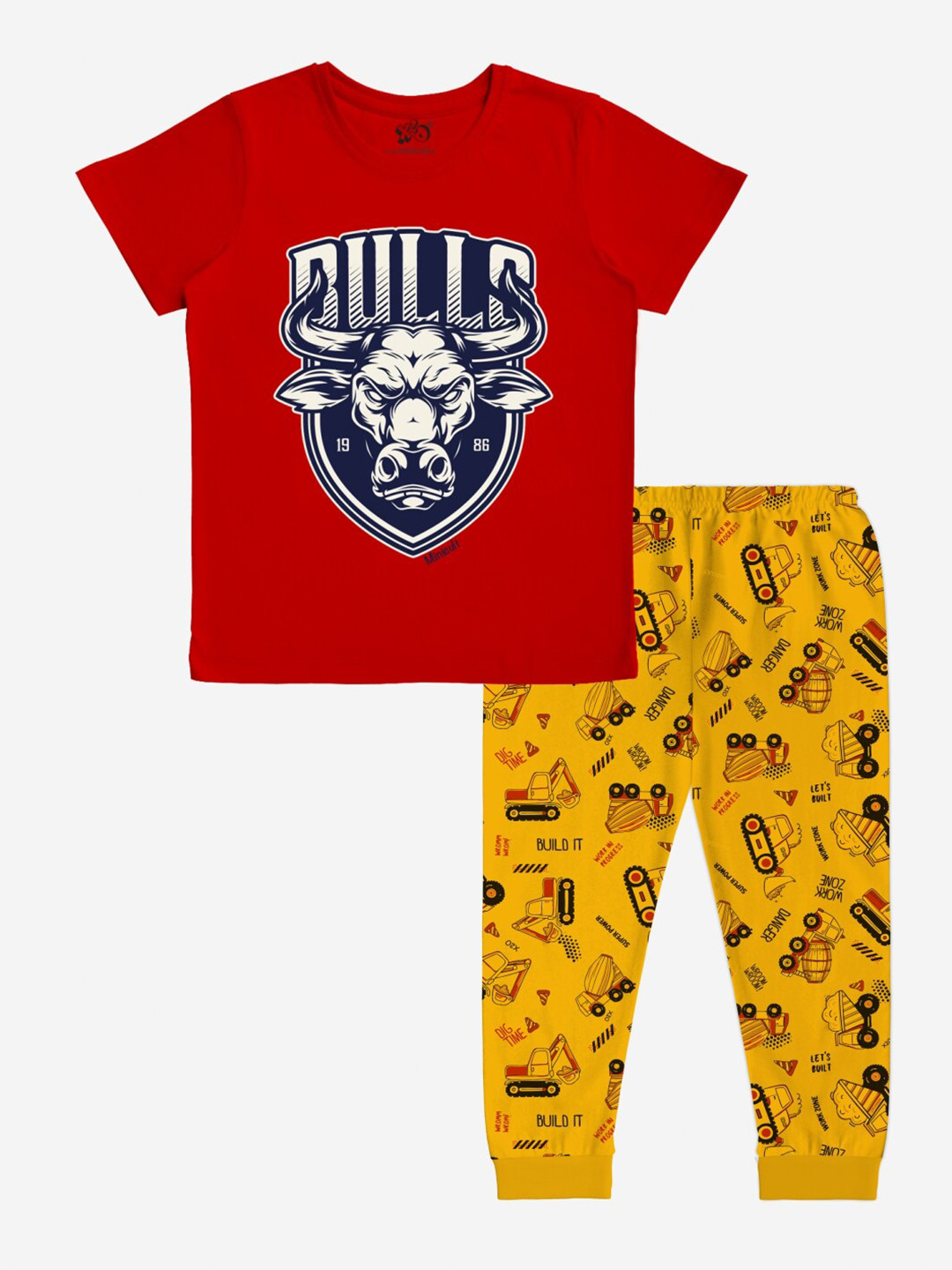 x2o Kids Red & Yellow Printed Pure Cotton T-shirt with Pyjamas