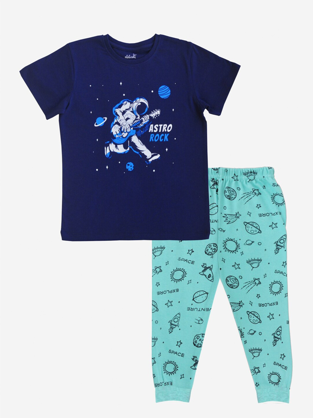 x2o Boys Blue & Turquoise Blue Printed T-shirt with Pyjamas