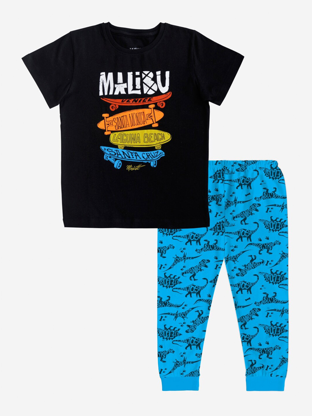 x2o Boys Black & Blue Printed Pure Cotton T-shirt with Trousers