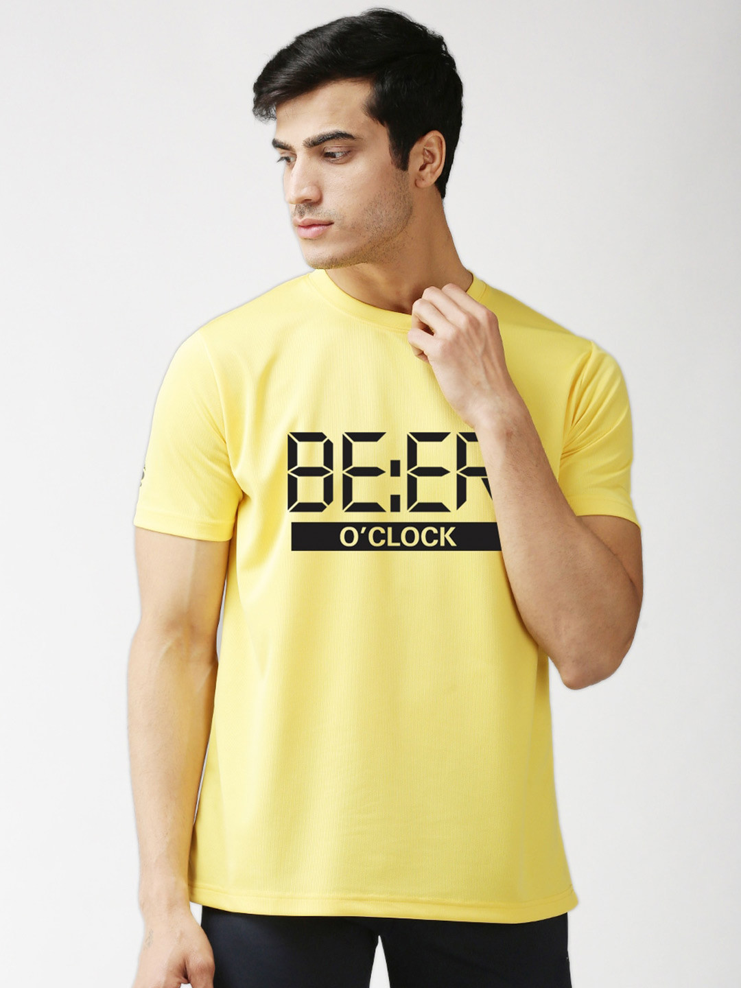 EPPE Men Yellow Typography Printed Dry-Fit Sports T-shirt