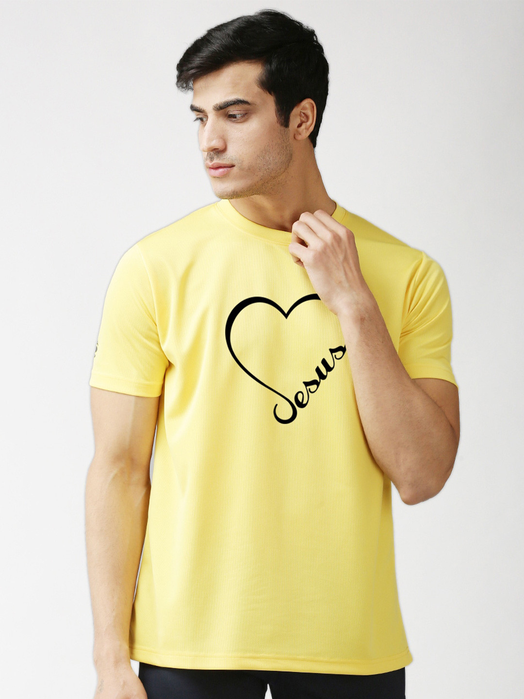 EPPE Men Yellow Printed Dry-Fit Sports T-shirt