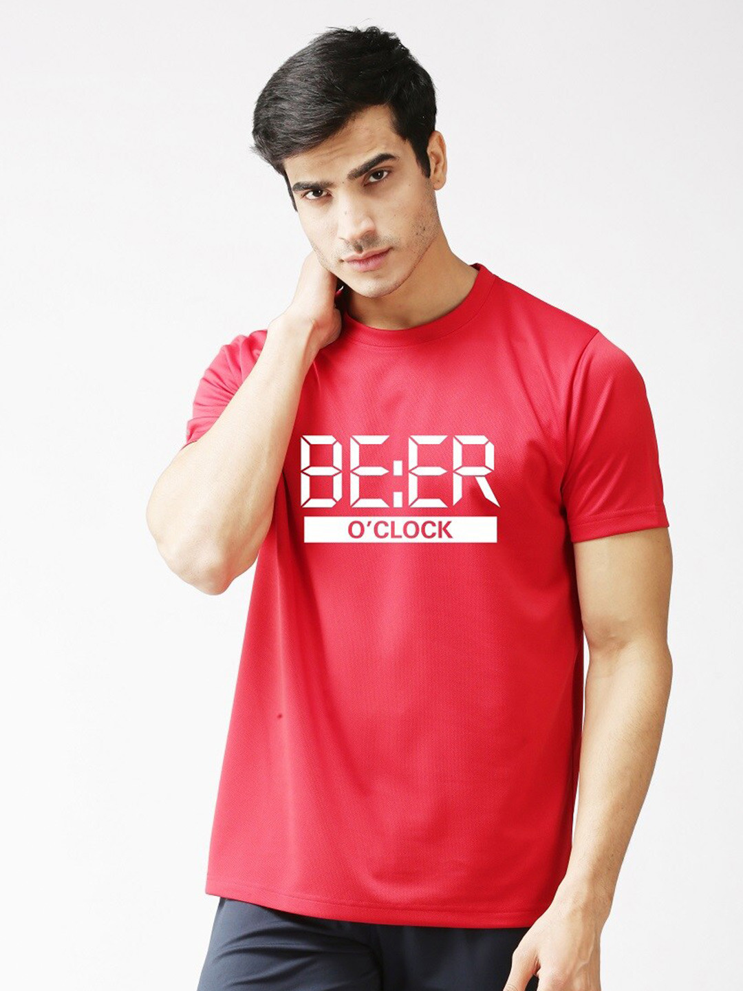 EPPE Men Red Typography Printed Dry-Fit Sports T-shirt
