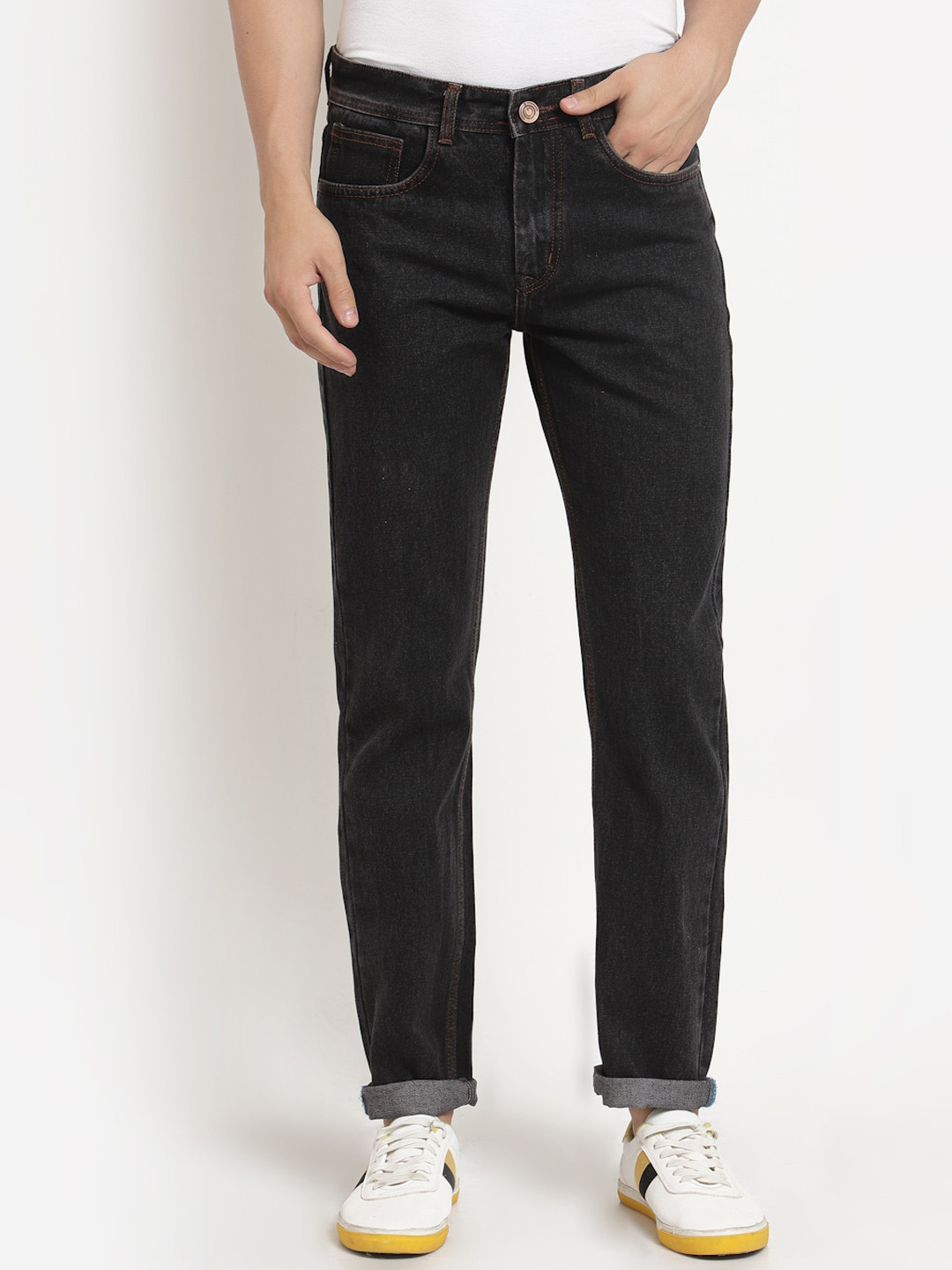 FEVER Men Coffee Brown Straight Fit Low Distress Jeans