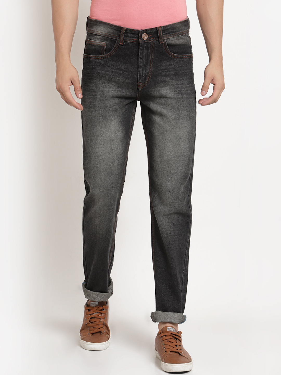 FEVER Men Grey Melange Straight Fit Heavy Fade Jeans