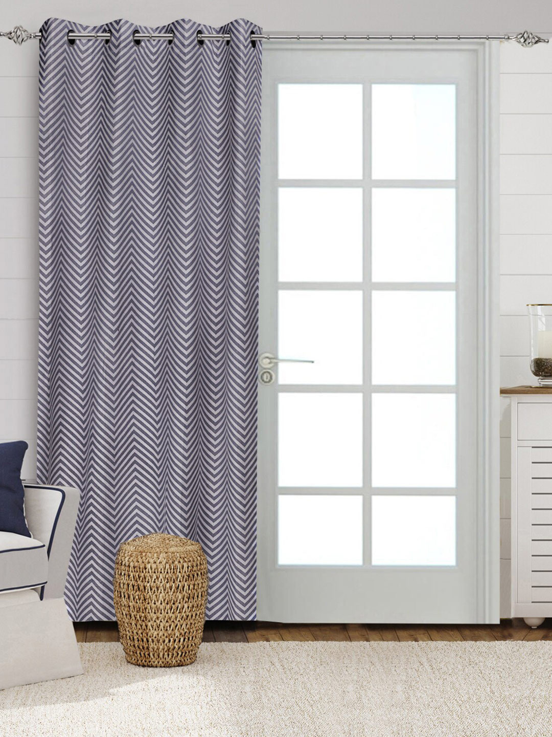 Saral Home Chevron Cotton Set of 1 Blue Long Door Curtains