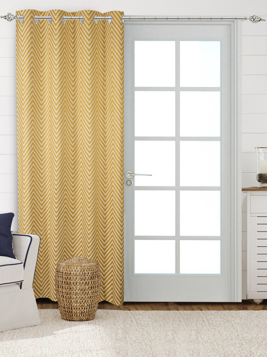 Saral Home Chevron Cotton Set of 1 Yellow Long Door Curtains
