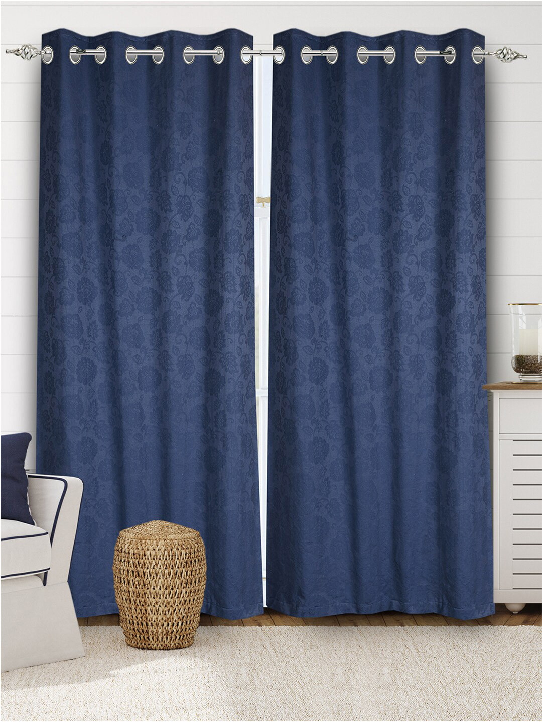 Saral Home Jardin Cotton Set of 2 Blue Long Door Curtains