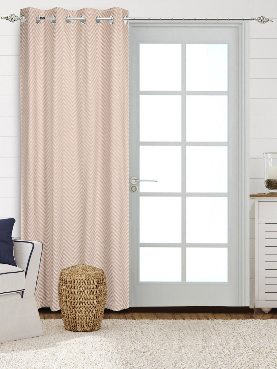 Saral Home Chevron Cotton Set of 1 Beige Long Door Curtains