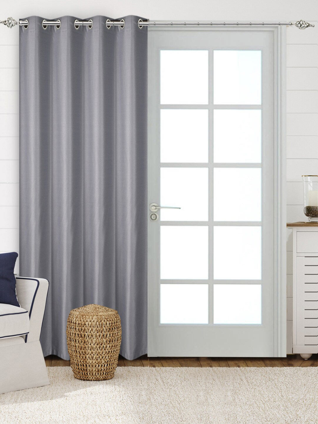 Saral Home Plain Cotton Set of 1 Grey Long Door Curtains