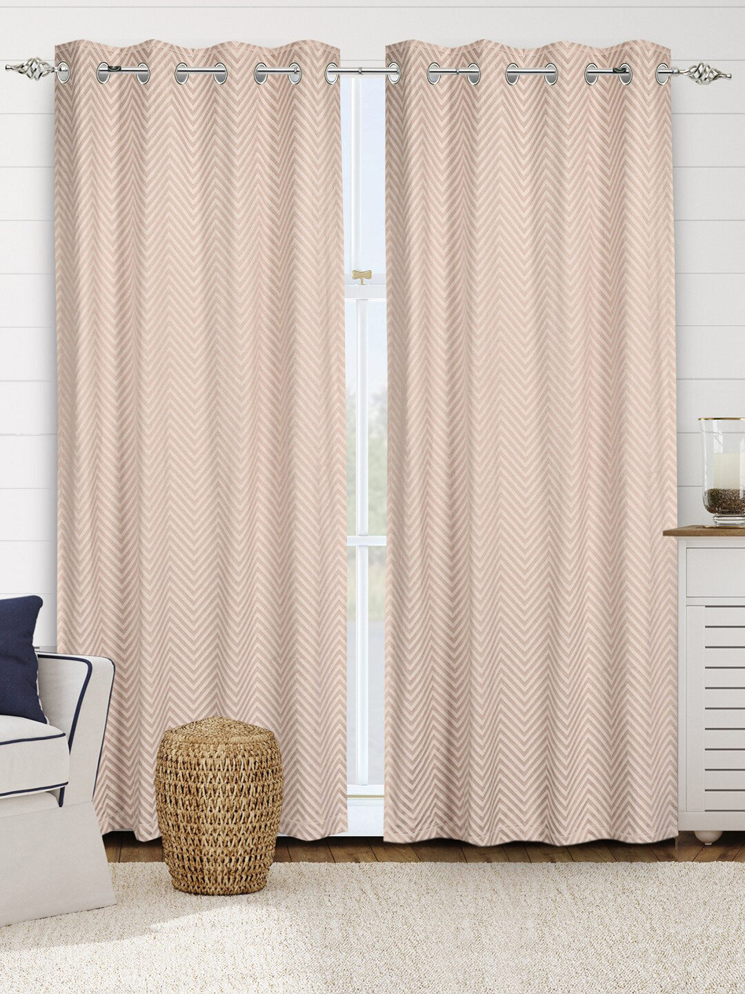 Saral Home Chevron Cotton Set of 2 Beige Long Door Curtains