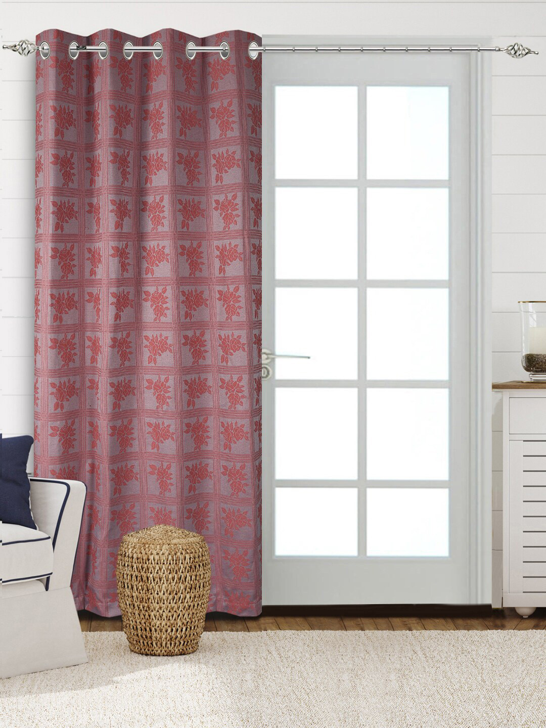 Saral Home CHECKRO Cotton Rust. Long Door Curtains