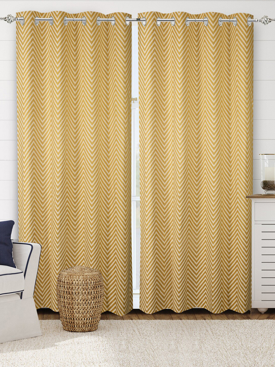 Saral Home Chevron Cotton Yellow. Long Door Curtains