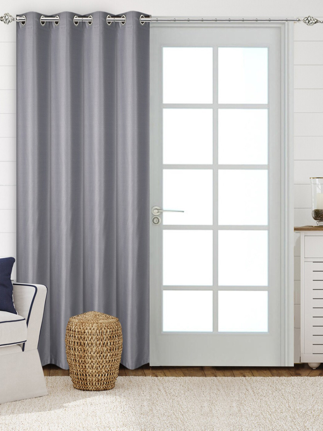 Saral Home Plain Cotton Grey. Long Door Curtains