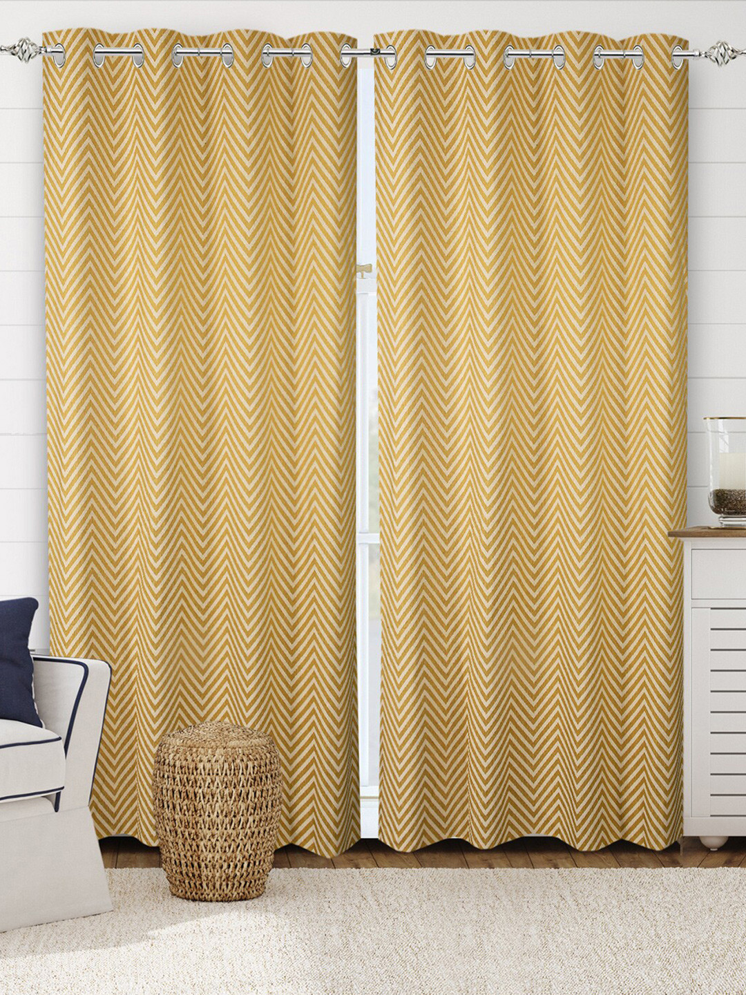 Saral Home Chevron Cotton Set of 2 Yellow Long Door Curtains