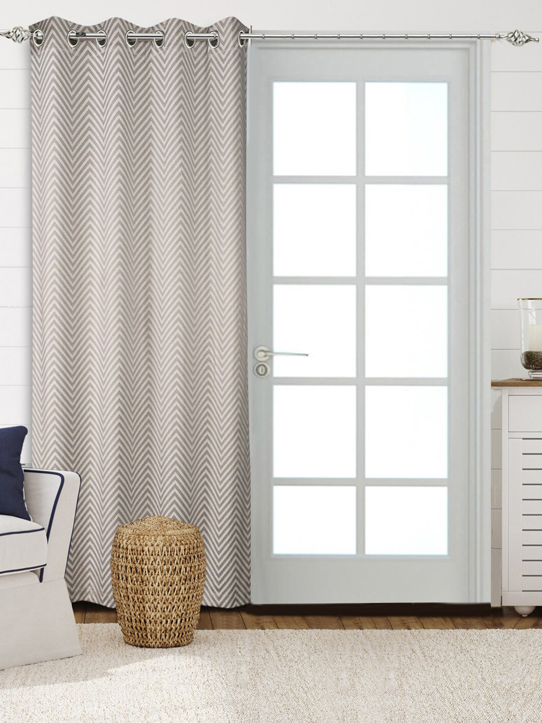 Saral Home Chevron Cotton Set of 1 Grey Long Door Curtains