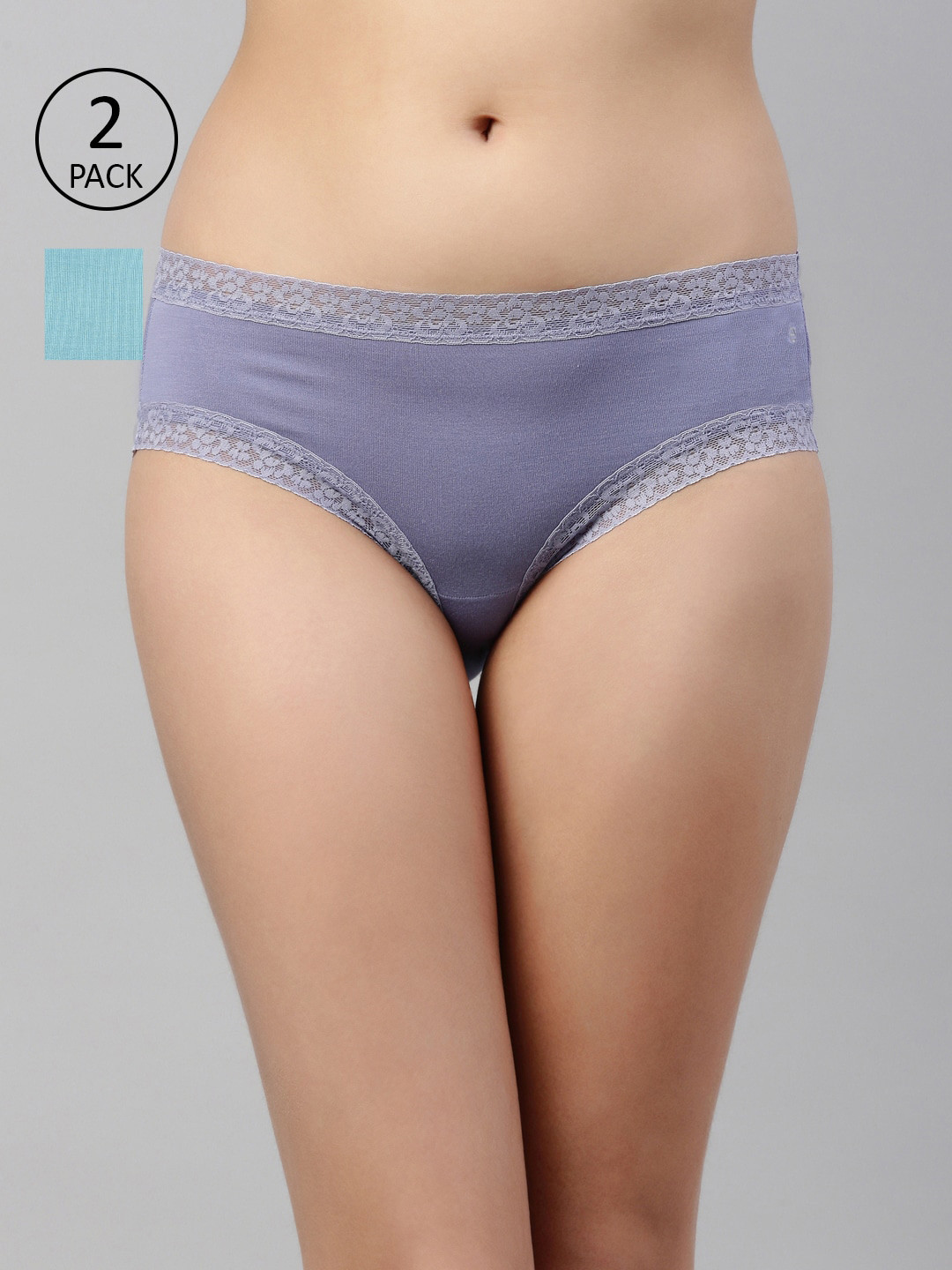 Enamor Pack of 2 Lace Antimicrobial And Stain Release Hipster Panty MH20