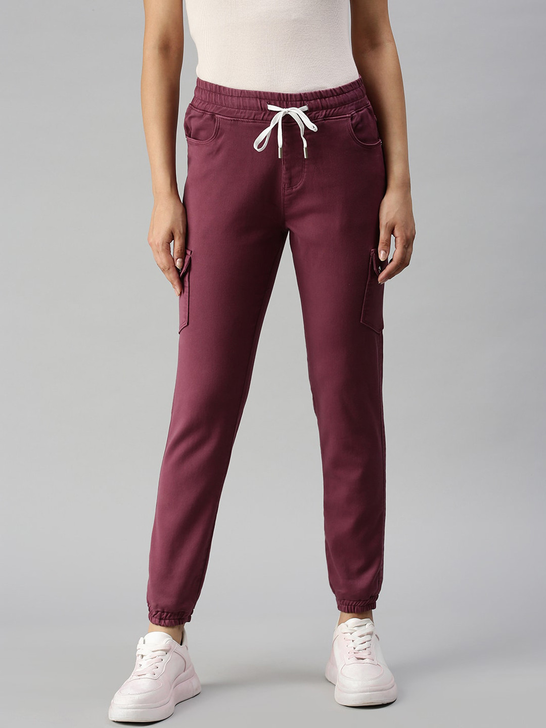 SHOWOFF Women Lavender Jogger High-Rise Low Distress Cuffed Hem Stretchable Jeans